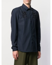 Chemise à manches longues brodée bleu marine Kenzo