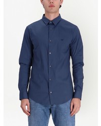 Chemise à manches longues brodée bleu marine Emporio Armani