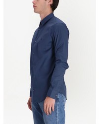 Chemise à manches longues brodée bleu marine Emporio Armani