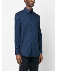 Chemise à manches longues brodée bleu marine Etro