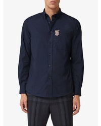 Chemise à manches longues brodée bleu marine Burberry