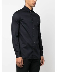 Chemise à manches longues brodée bleu marine Emporio Armani