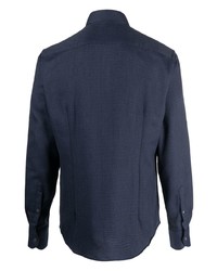 Chemise à manches longues brodée bleu marine Corneliani