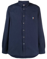 Chemise à manches longues brodée bleu marine PS Paul Smith