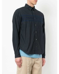 Chemise à manches longues brodée bleu marine Sacai