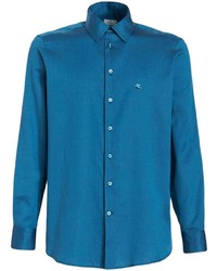 Chemise à manches longues brodée bleue Etro