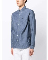Chemise à manches longues brodée bleue Fred Perry