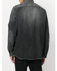 Chemise à manches longues brodée gris foncé Saint Laurent