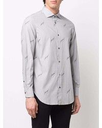 Chemise à manches longues brodée grise Emporio Armani