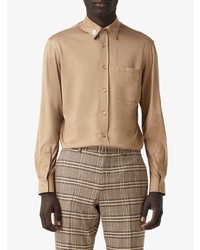 Chemise à manches longues brodée marron clair Burberry