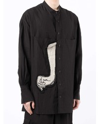 Chemise à manches longues brodée noire et blanche Yohji Yamamoto