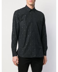 Chemise à manches longues brodée noire et blanche Saint Laurent