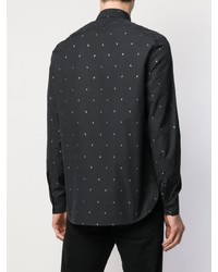 Chemise à manches longues brodée noire et blanche Saint Laurent