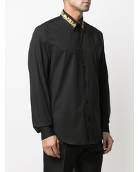 Chemise à manches longues brodée noire Versace