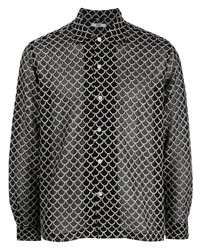 Chemise à manches longues brodée noire Bode