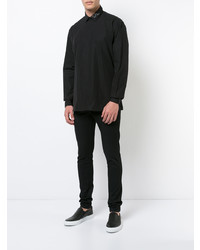 Chemise à manches longues brodée noire Saint Laurent