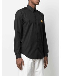 Chemise à manches longues brodée noire Versace