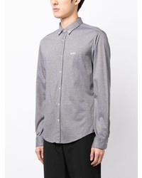 Chemise à manches longues brodée noire BOSS