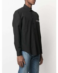 Chemise à manches longues brodée noire Moschino