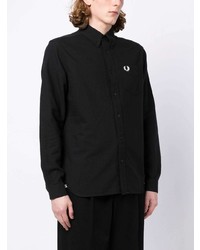 Chemise à manches longues brodée noire Fred Perry