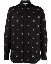 Chemise à manches longues brodée noire Moschino