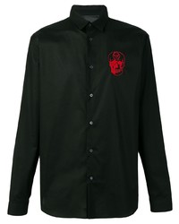 Chemise à manches longues brodée noire Philipp Plein