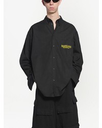 Chemise à manches longues brodée noire Balenciaga