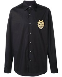 Chemise à manches longues brodée noire Roberto Cavalli