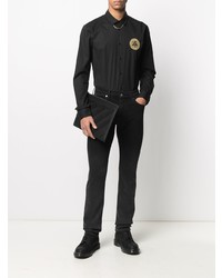 Chemise à manches longues brodée noire VERSACE JEANS COUTURE