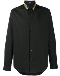 Chemise à manches longues brodée noire Versace