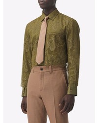 Chemise à manches longues brodée olive Burberry