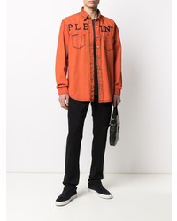 Chemise à manches longues brodée orange Philipp Plein