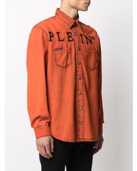 Chemise à manches longues brodée orange Philipp Plein