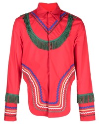 Chemise à manches longues brodée rouge Paria Farzaneh
