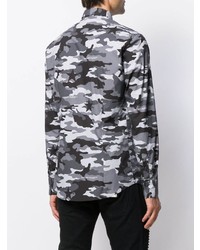 Chemise à manches longues camouflage gris foncé Philipp Plein