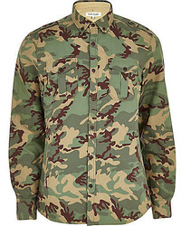 Chemise à manches longues camouflage olive