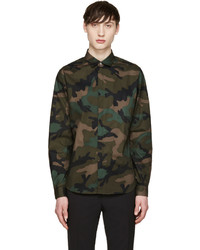 Chemise à manches longues camouflage olive Valentino