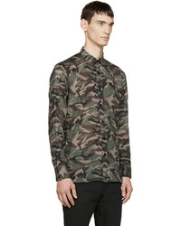 Chemise à manches longues camouflage vert foncé Saint Laurent