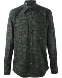 Chemise à manches longues camouflage vert foncé Dolce & Gabbana