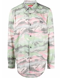 Chemise à manches longues camouflage vert menthe Diesel