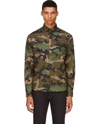 Chemise à manches longues camouflage verte Valentino