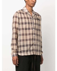 Chemise à manches longues écossaise beige Rhude