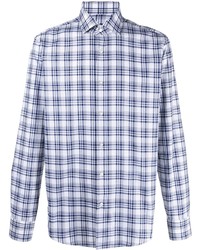 Chemise à manches longues écossaise blanc et bleu marine BOSS