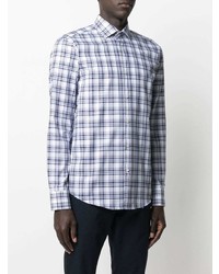 Chemise à manches longues écossaise blanc et bleu marine BOSS