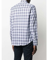 Chemise à manches longues écossaise blanc et bleu marine BOSS