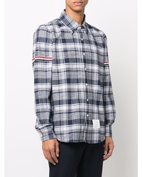 Chemise à manches longues écossaise blanc et bleu marine Thom Browne