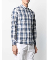 Chemise à manches longues écossaise blanc et bleu Woolrich