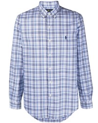 Chemise à manches longues écossaise blanc et bleu Ralph Lauren Collection