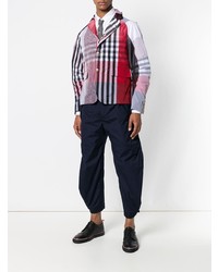 Chemise à manches longues écossaise blanc et rouge et bleu marine Thom Browne