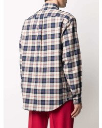 Chemise à manches longues écossaise blanc et rouge et bleu marine Gucci